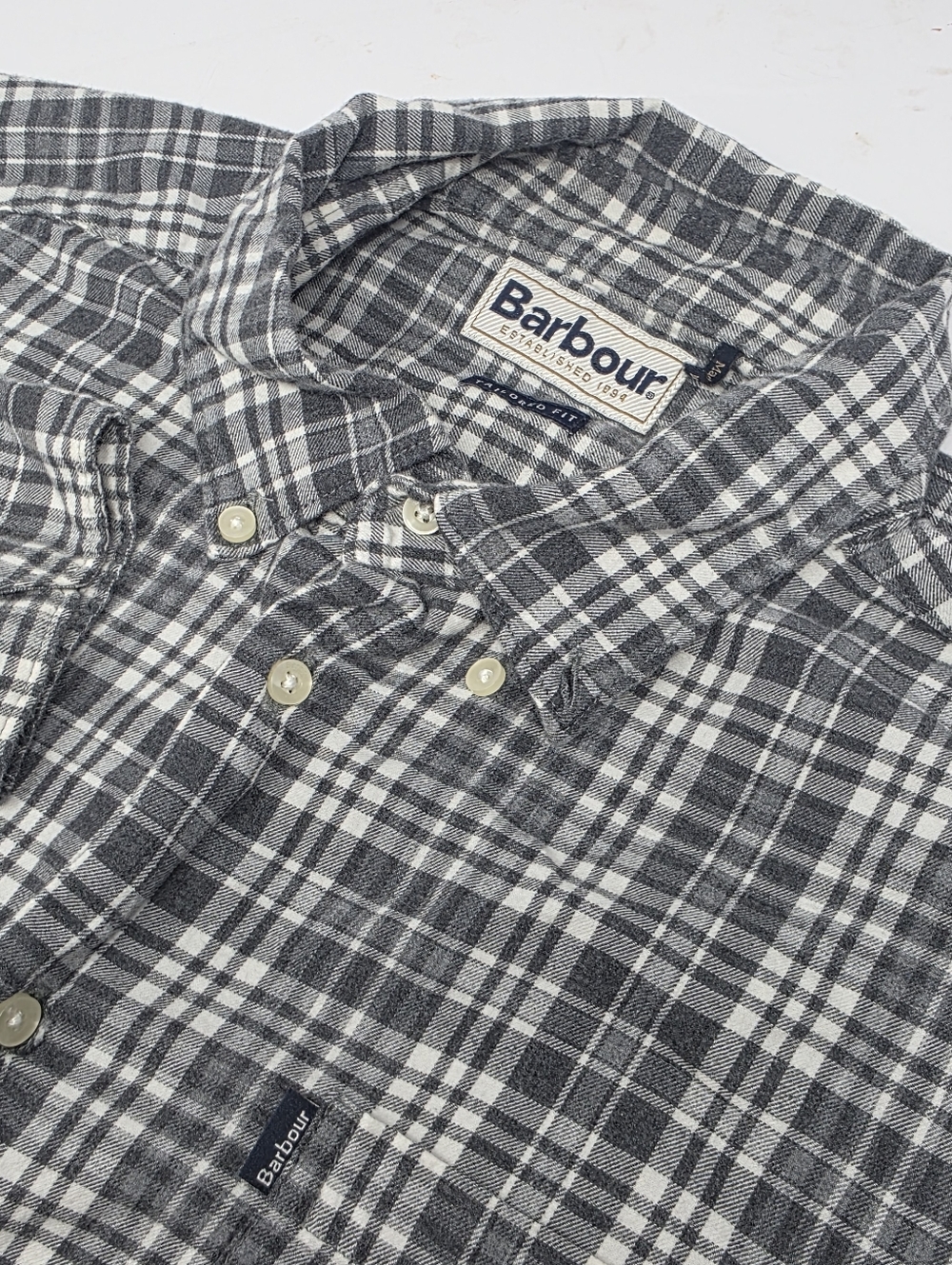 Barbour Tailored Fit Gray Plaid Long Sleeve Button Down Shirt Men's Large L